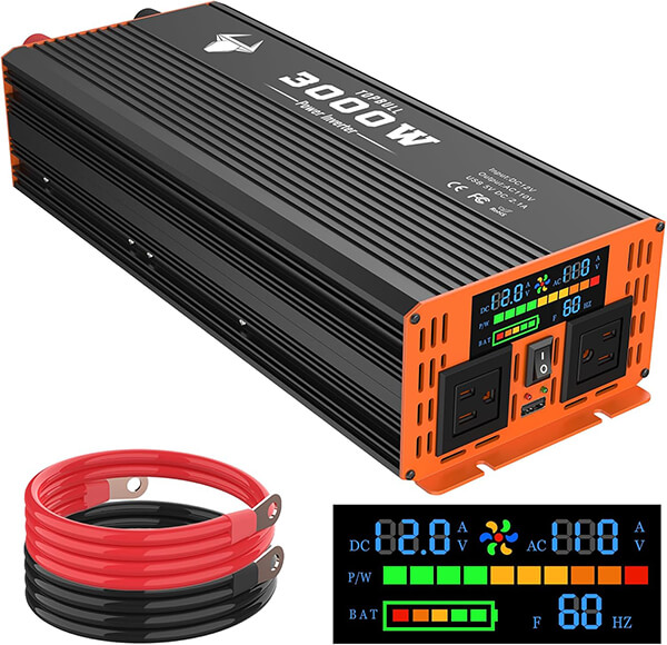 3000 Watt Power Inverter, CarHome 12V DC to 110V AC Converter, with LED Display, Dual AC Outlets, USB Port, Dual Smart Fans