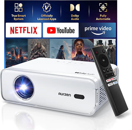 Aurzen EAZZE D1 Smart Projector with WiFi and Bluetooth, Netflix Officially Licensed, Auto Focus & Keystone