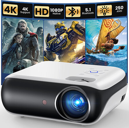 HAPPRUN Native 1080P Bluetooth Mini Projector, Full HD Portable Outdoor Movie Projector with Built in Speaker, Compatible with Smartphone