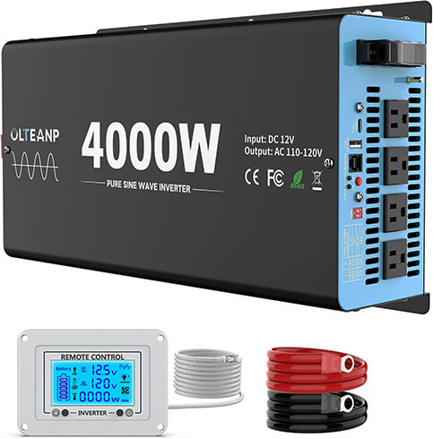 New Upgraded 4000 Watts Pure Sine Wave Inverter, 12V DC to 110V AC 5