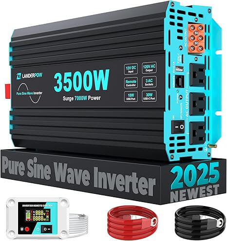 Pure Sine Wave 3500W Power Inverter 12V DC to 120V AC for RV, Truck, Home, Off Grid, Solar, Inverter