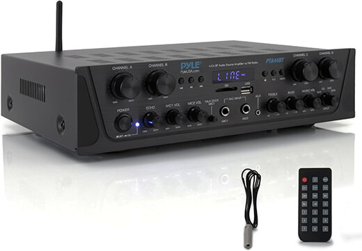 Pyle 500W 4 Channel Karaoke Bluetooth Amplifier Home Stereo Receiver for Wireless Music Streaming