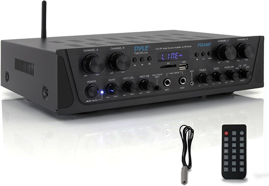Pyle 500W 4 Channel Karaoke Bluetooth Amplifier Home Theater Audio Receiver