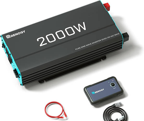 Renogy Inverter P2 2000W Pure Sine Wave Inverter 12V DC to 110V AC Converter, Off Grid Solar Power Inverters for Vehicles, Truck, RV, Home