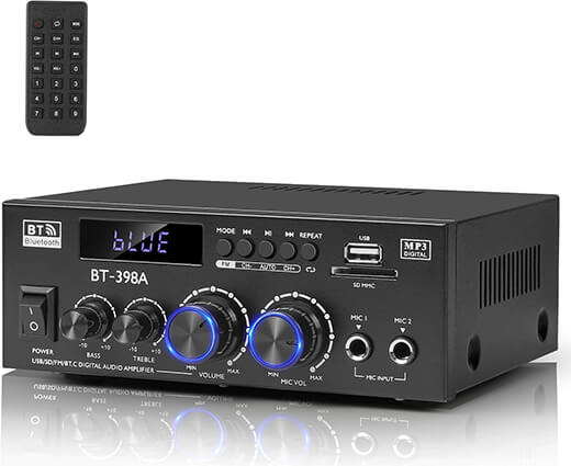 Romica Stereo Audio Amplifier, 2 Channel 450W+450W Bluetooth 5.0 Home Theater Power Amplifier with FM Radio