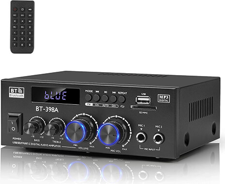 Romica Stereo Audio Amplifier, 2 Channel 450W+450W Bluetooth 5.0 Home Theater Power Amplifier with FM Radio